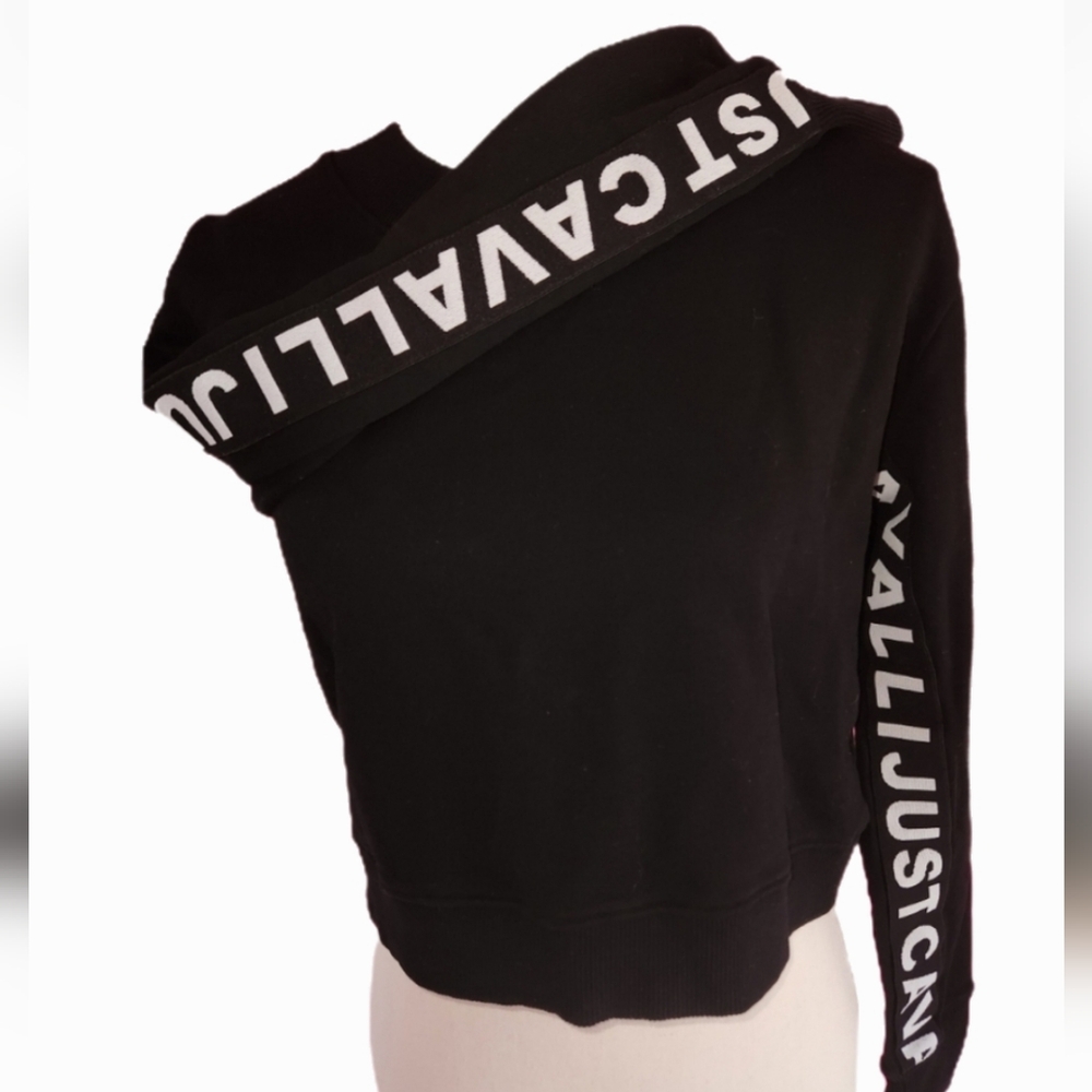 NWT ❗️Just Cavalli Cropped logo sleeve sweatshirt crew neck black size M